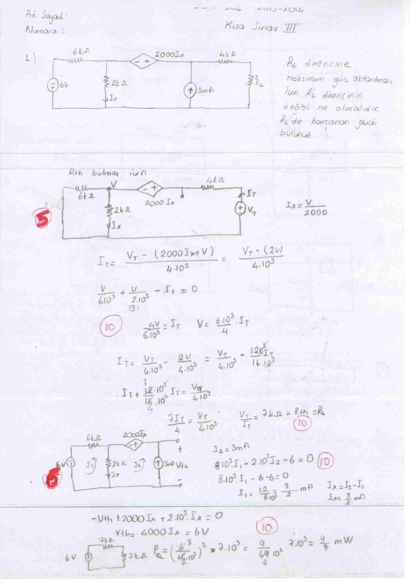 Maksimum güç aktarımı için test kaynağı hesabı