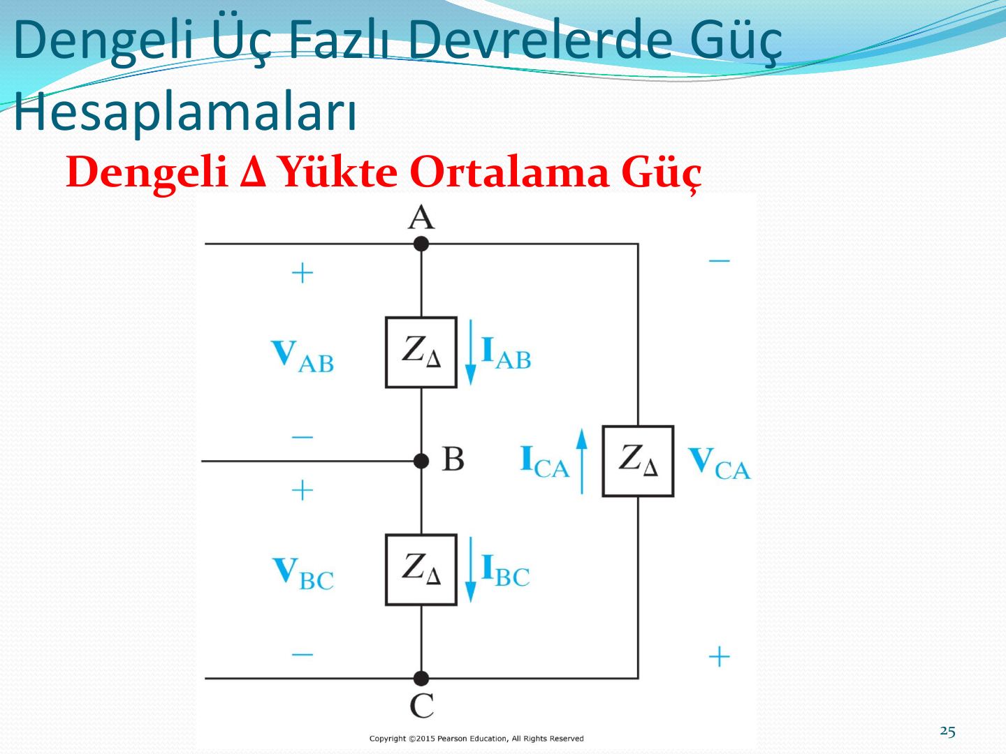Dengeli Δ yük: hat gerilimleri ve faz akımları