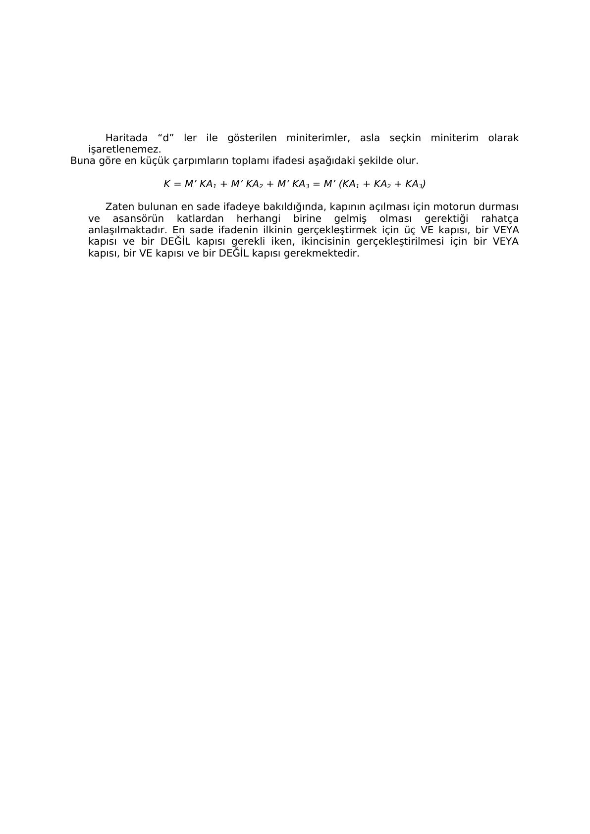 Asansör kapısı örneğinin doğruluk tablosu ve d'li Karnaugh haritası
