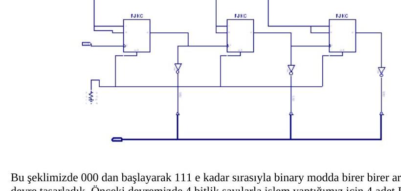 Deney 8: üç JK flip-floplu, çıkışları tümleyiciyle saat girişlerine bağlı asenkron ileri sayıcı
