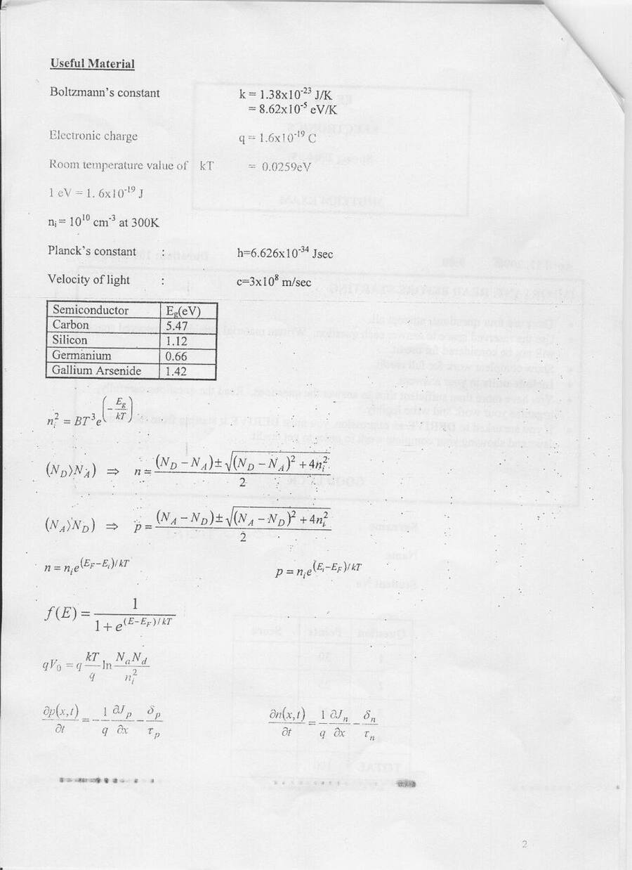 Ara sınavla verilen Useful Material sayfası