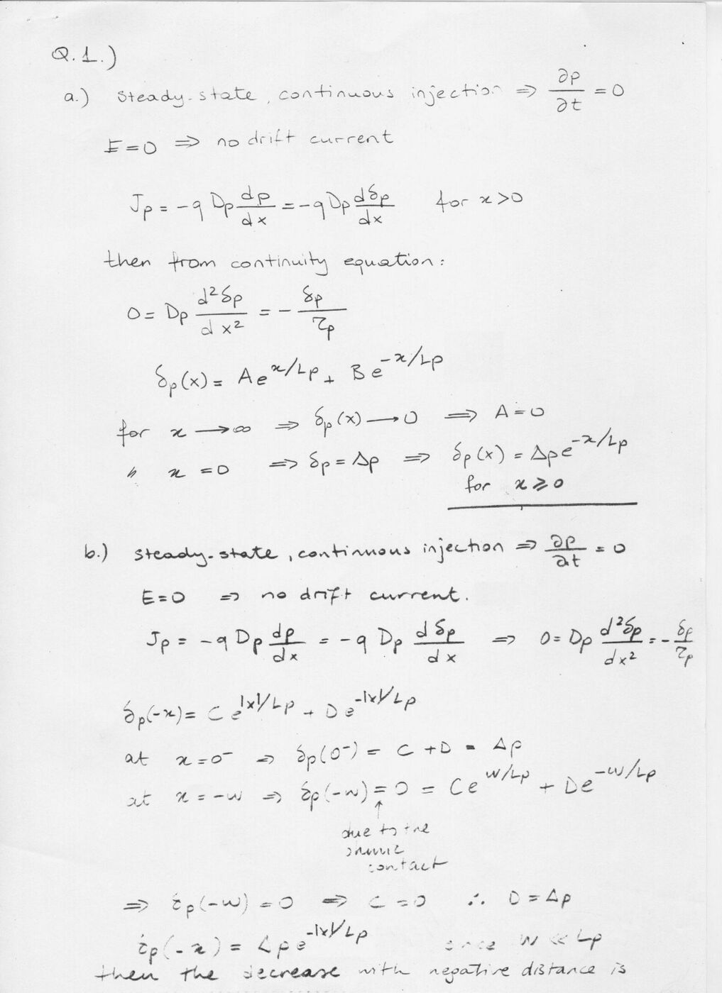 Quiz 1 Soru 1 a ve b şıklarının el yazısı çözümü
