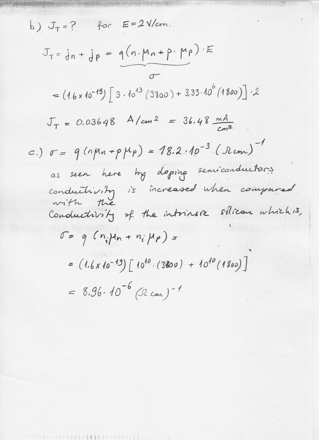 Quiz 1 Soru 2b ve c: akım yoğunluğu ve iletkenlik hesabı