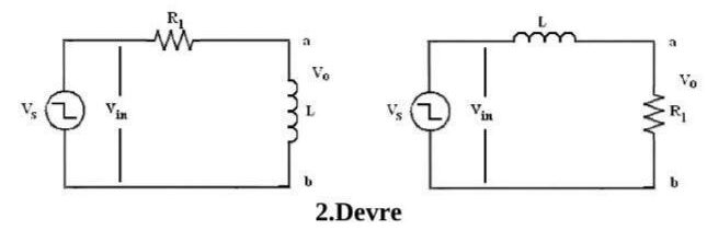 2. Devre: solda Vs, seri R1 ve çıkış L üzerinden; sağda Vs, seri L ve çıkış R1 üzerinden