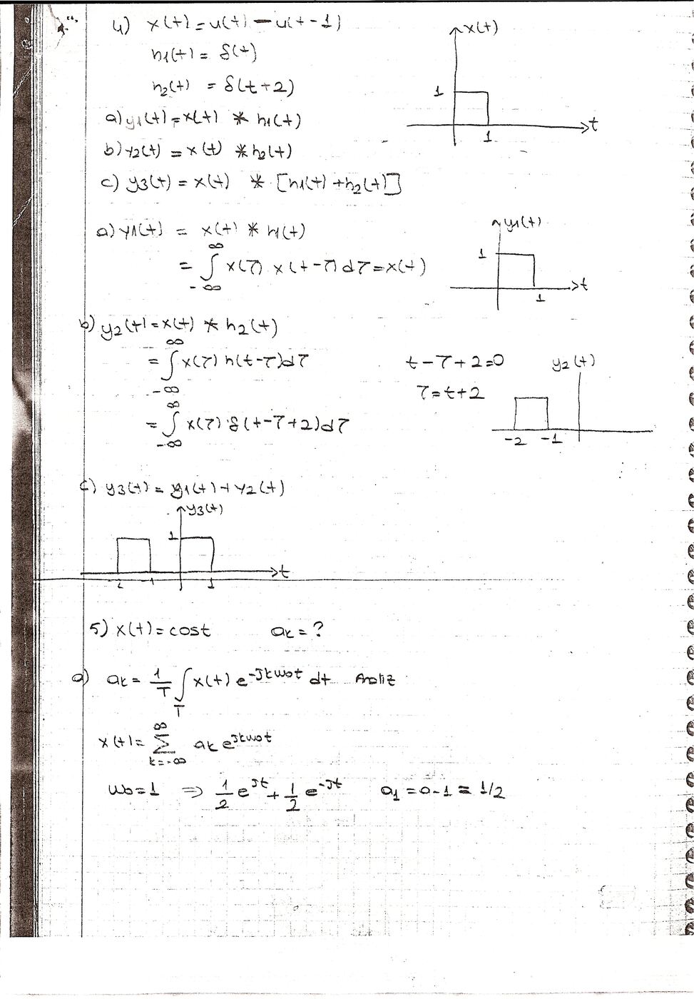 Defter sayfası 3: dürtüyle konvolüsyon ve cos t'nin Fourier serisi