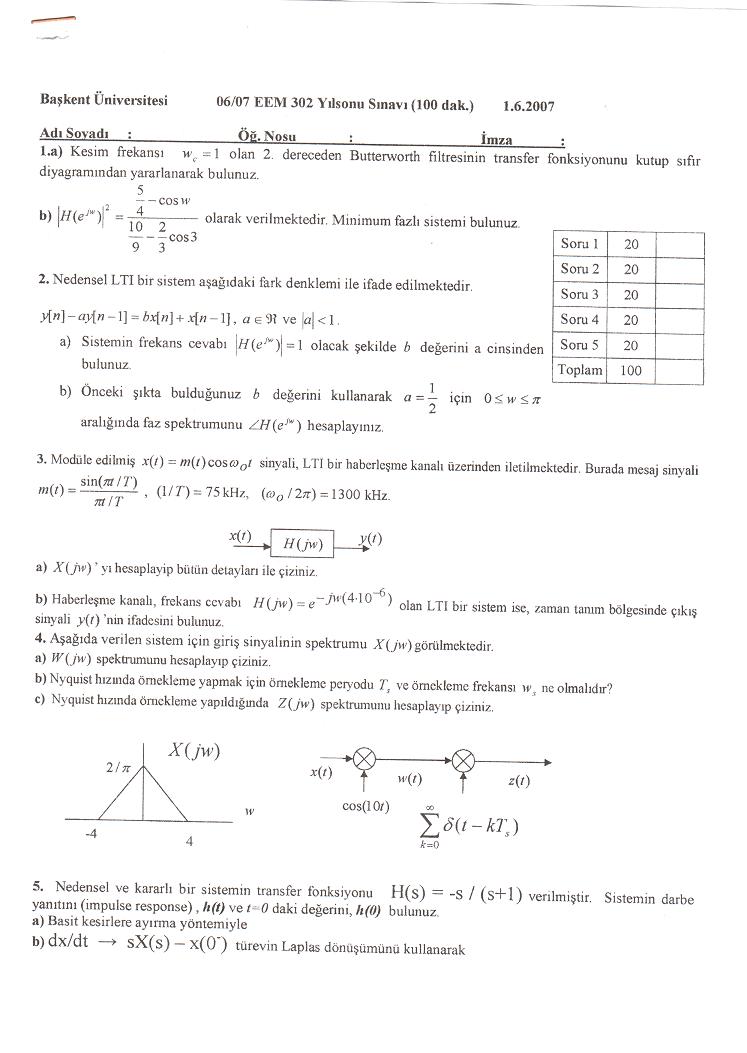 EEM 302 yılsonu sınavı, 1. sayfa: 1–5. sorular