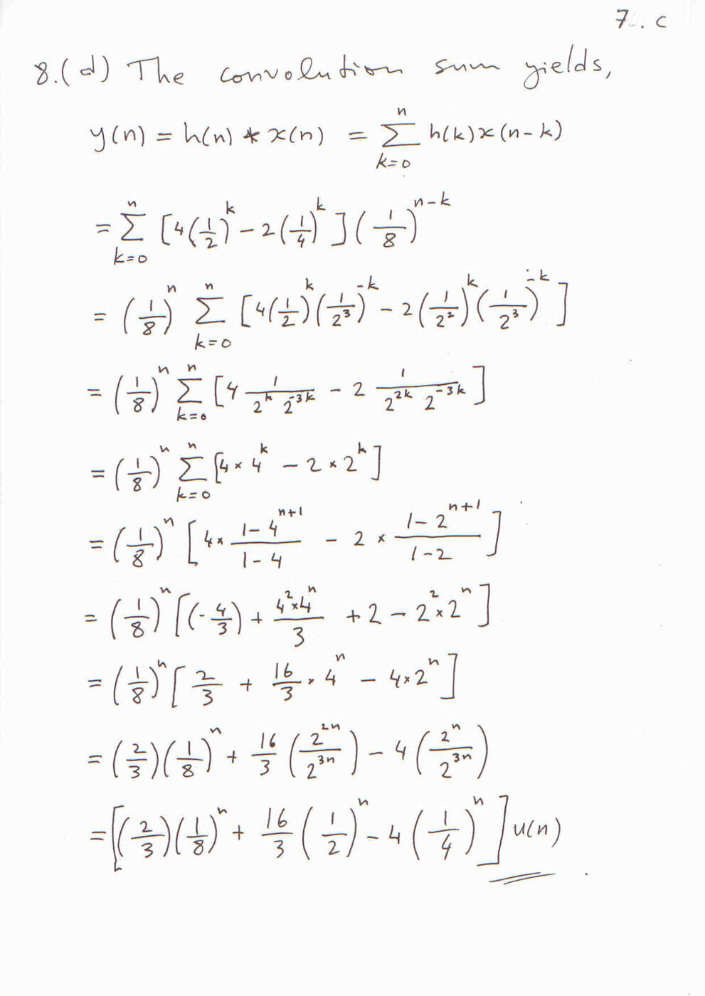 Konvolüsyon toplamının geometrik serilerle hesaplanması