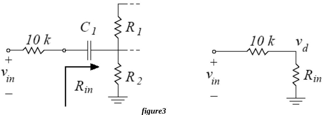 Figure 3: Input resistance measurement, a 10 kΩ resistor in series with the amplifier input forming a voltage divider with Rin