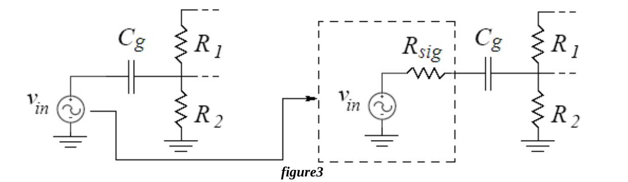 Figure 3: Input network of the amplifier with and without a source resistance Rsig