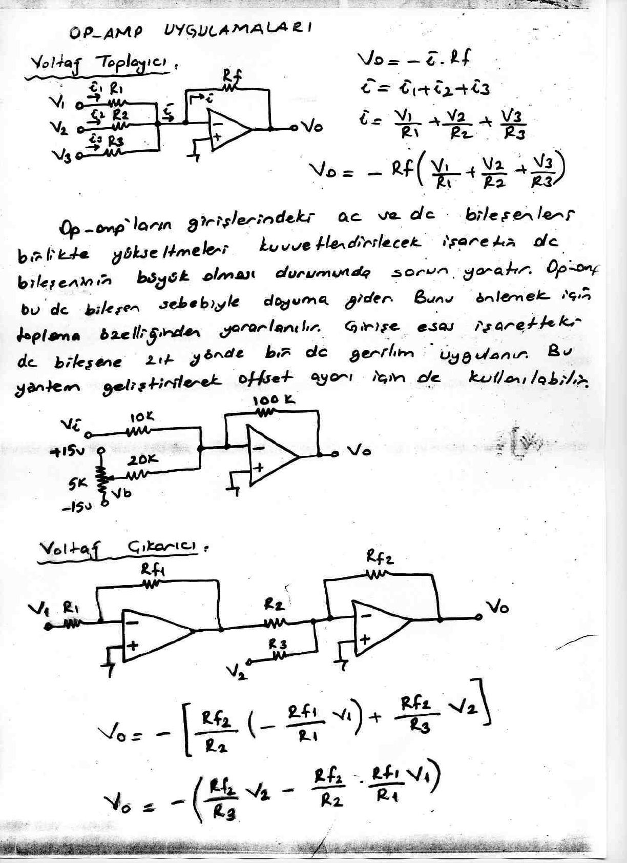 El yazısı not sayfası: voltaj toplayıcı, dc bileşen kompanzasyonu ve iki katlı voltaj çıkarıcı