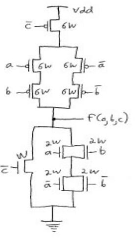 PUN: c′ (6W) ile seri, (a ∥ a′) – (b ∥ b′) ağı (6W); PDN: c′ (W) ∥ [(a, b paralel 2W) – (a′, b′ paralel 2W)]