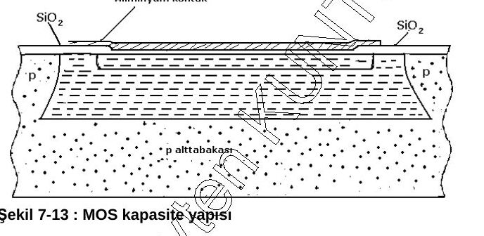 Şekil 7-13: n+ emetör difüzyonu üzerinde SiO₂ dielektrik ve alüminyum kontak; p alt tabaka