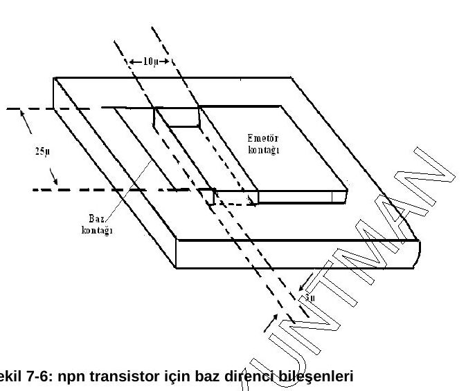 Şekil 7-6: emetör ve baz kontaklarının perspektif görünüşü; 10 µ ve 25 µ ölçüleri
