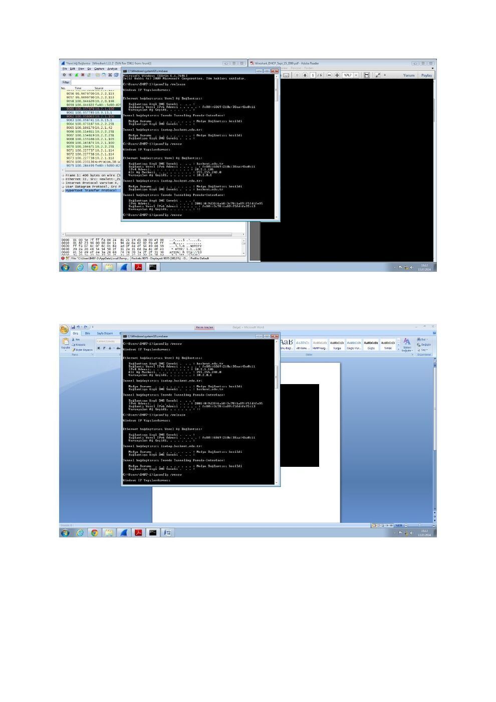 DHCP ekran görüntülü rapor: şekil ve hesap tabloları, sayfa 1