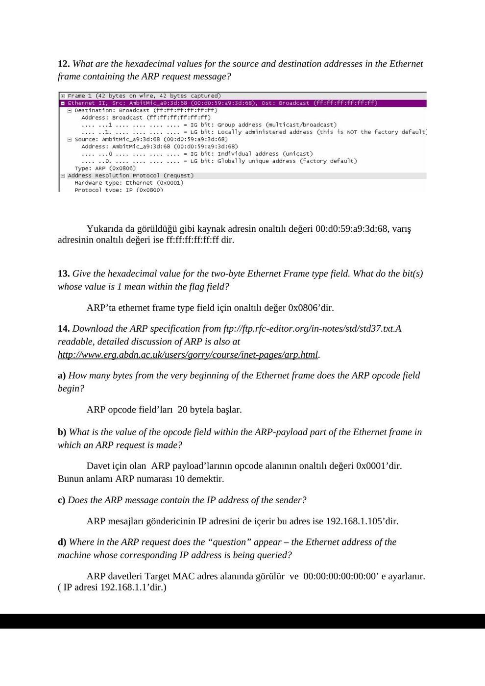 Ethernet ve ARP raporu: şekil ve hesap tabloları, sayfa 5