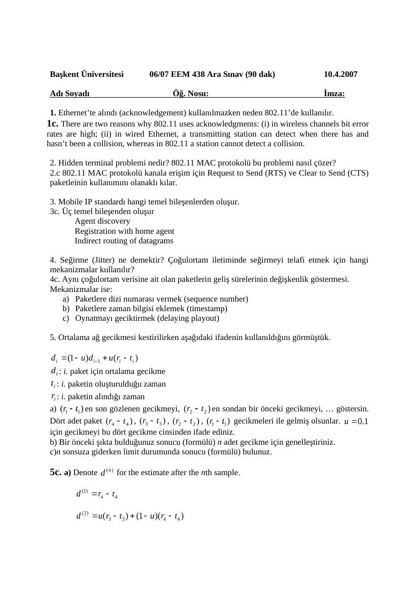 EEM438 Midterm 2007 Cevap Anahtar: şekil ve hesap tabloları, sayfa 1