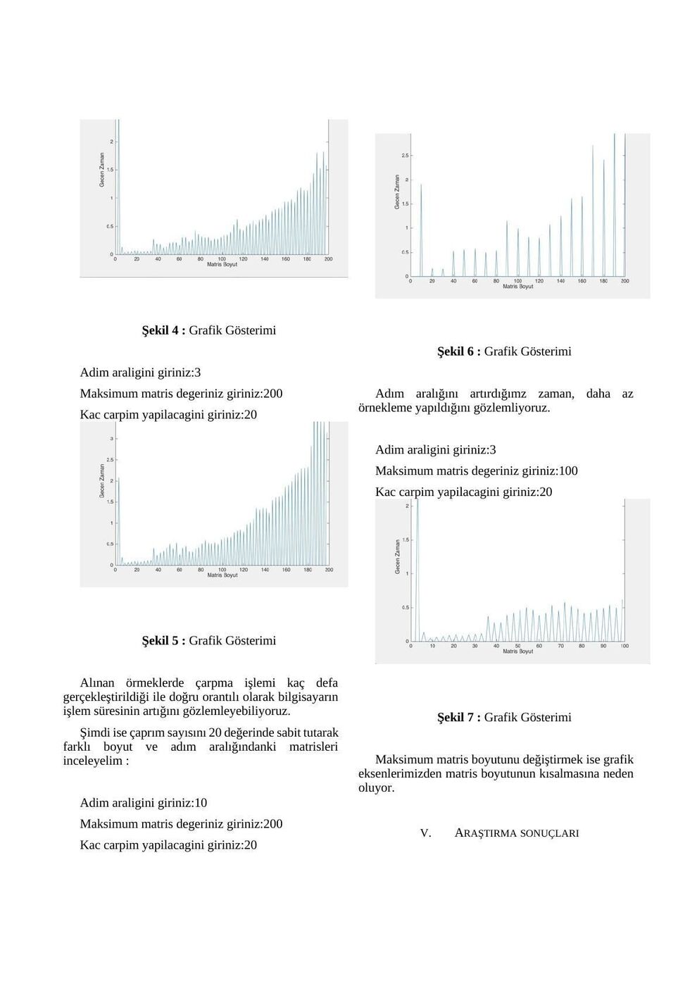 On ve yirmi çarpımın karşılaştırması, adım aralığı 10 ve en büyük boyut 100 deneylerinin süre grafikleri